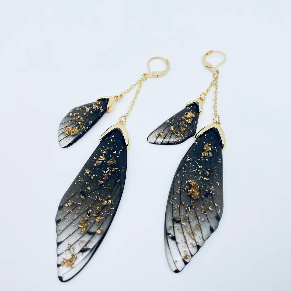 Butterfly Wings Ear Clip Gradient Color Cicada Wing Earrings: Blue-Gold Foil