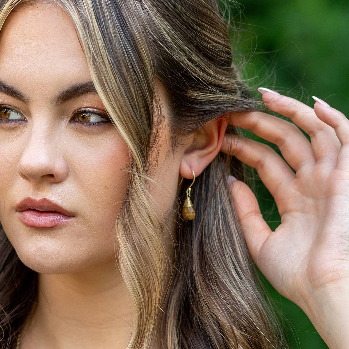 Gold-Plated Tiger Eye Teardrop Earrings