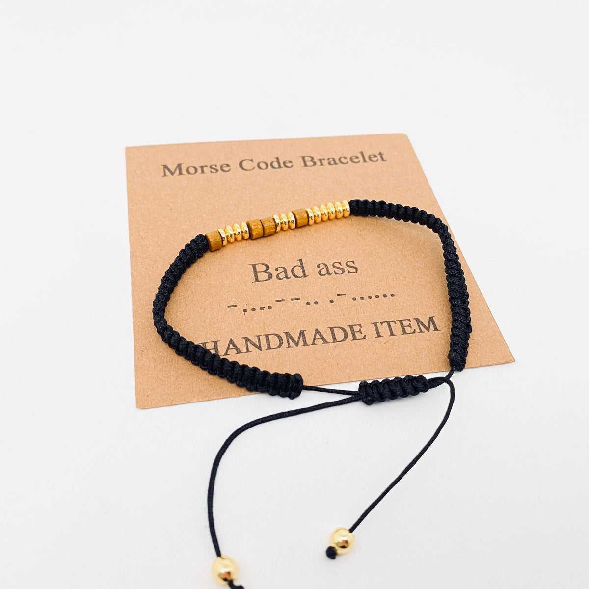 Handmade Wooden Beaded Morse Code Bracelets: Bad Ass