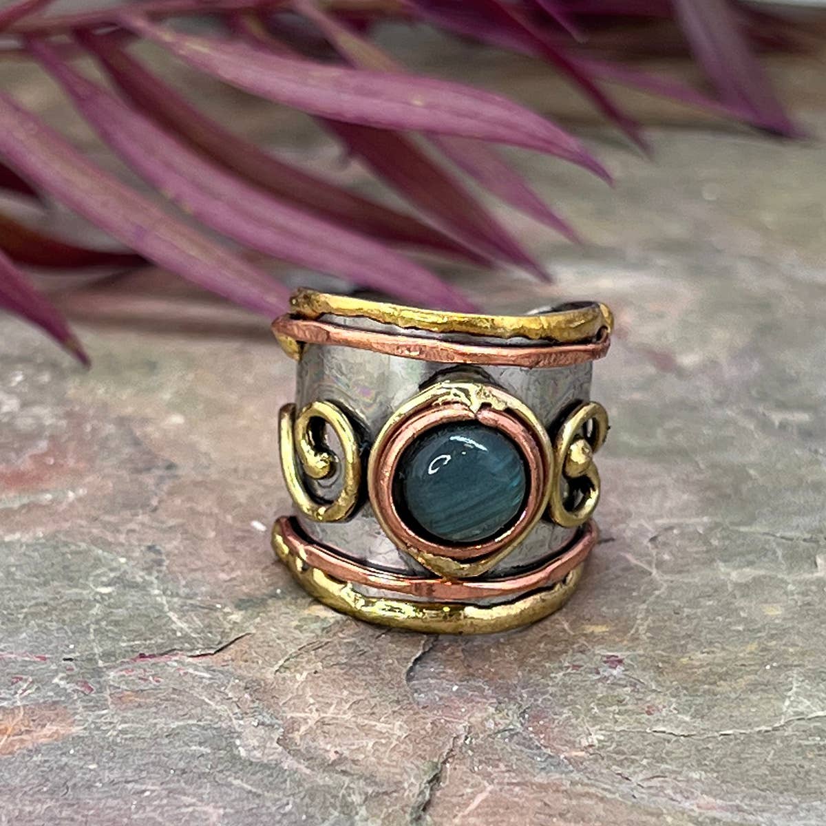 Mixed Metal Cuff Rings with Single Stone