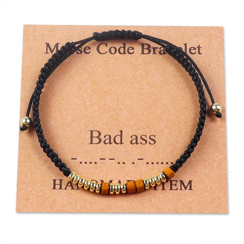 Handmade Wooden Beaded Morse Code Bracelets: Bad Ass