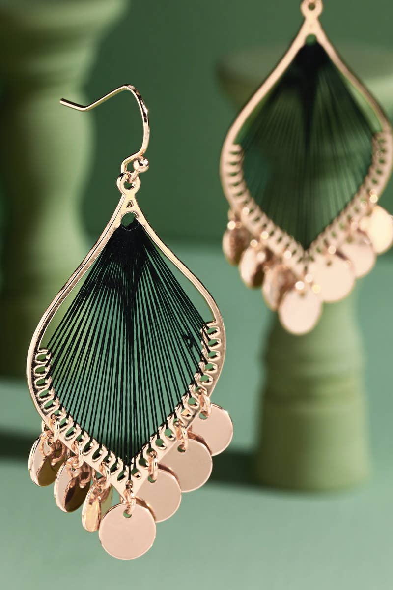 Leaf Shaped Dangle Earrings with Charms: Black