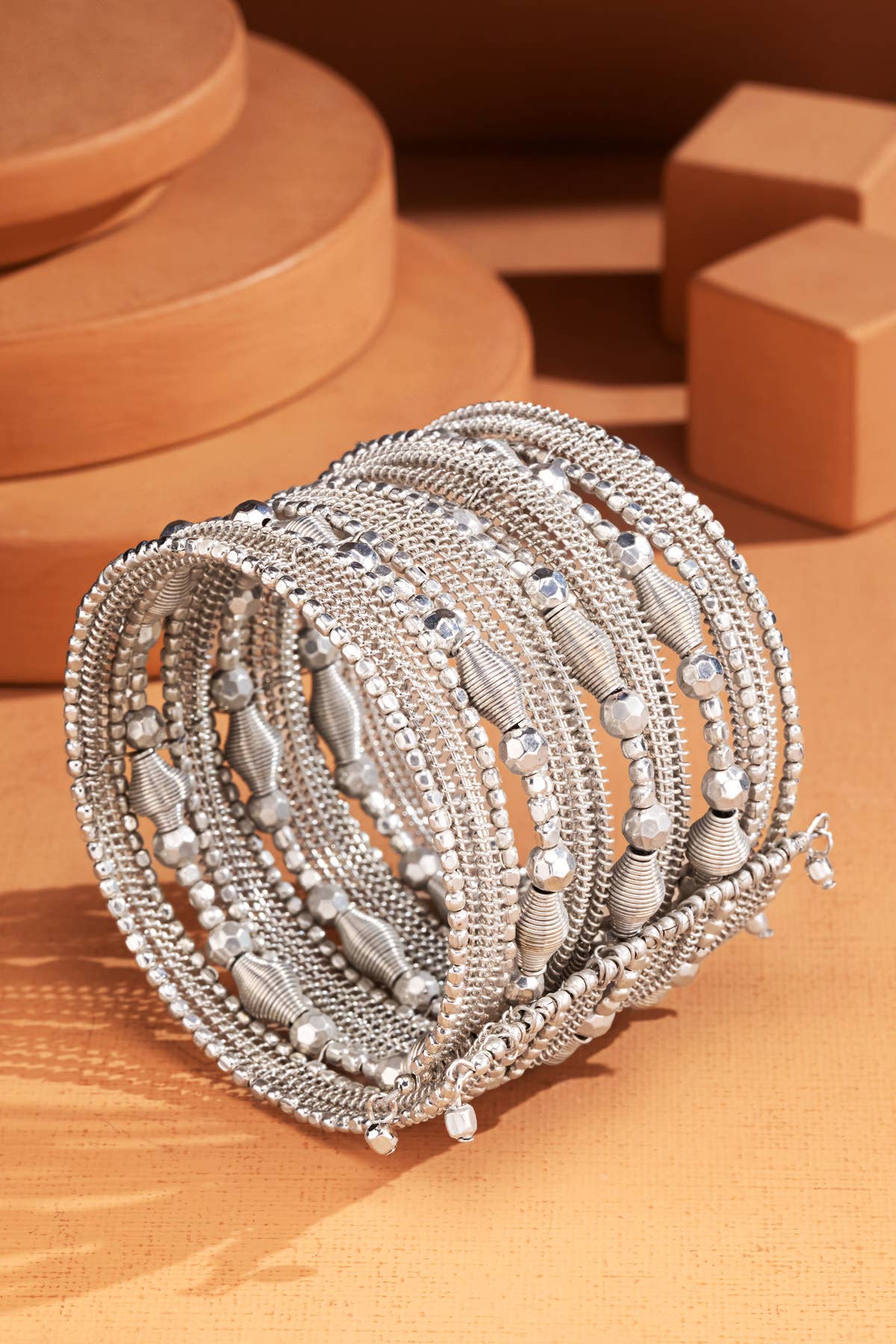 Multi-Layer Beaded Bangle Bracelet: Gold