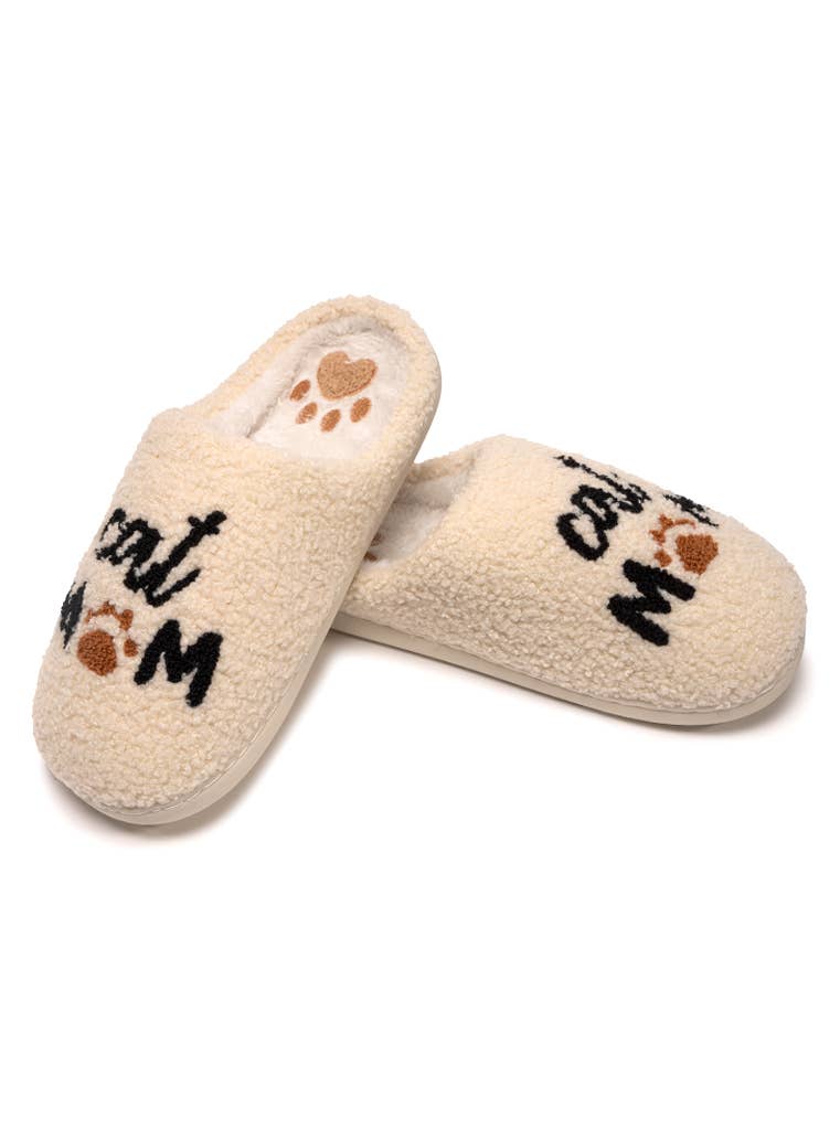 Indoor / Outdoor Slippers - "Cat Mom" - Cream: M/L