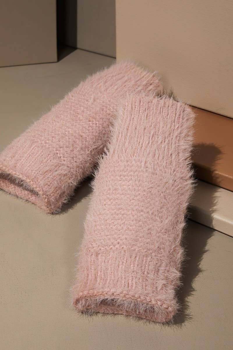 Garter Stitch Fingerless Gloves: Pink