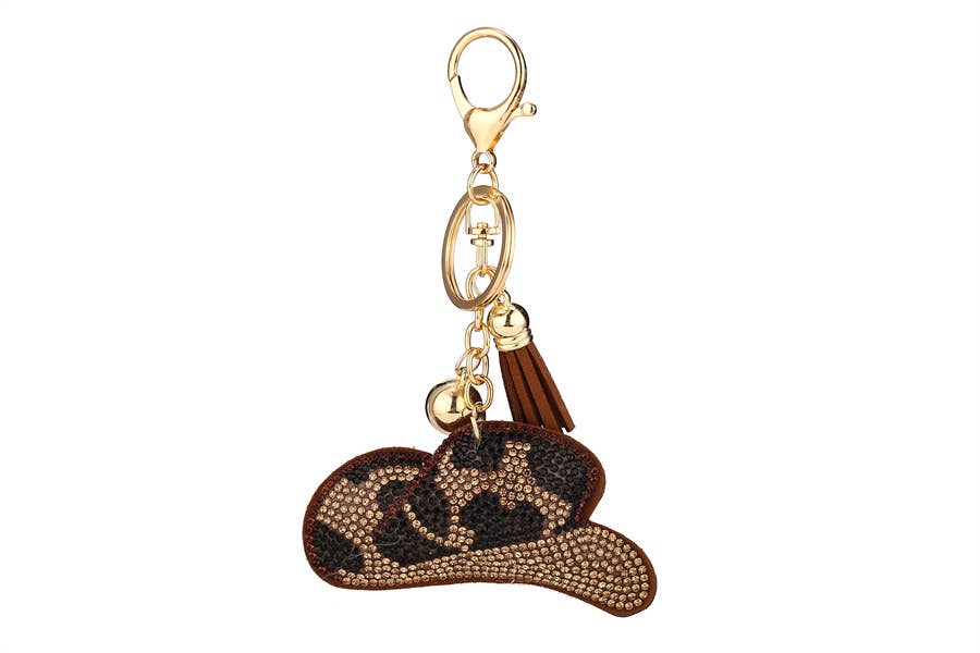 Ladies Western Rhinestone Hat Key Chain: Bronze