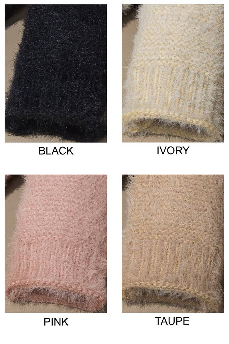 Garter Stitch Fingerless Gloves: Black