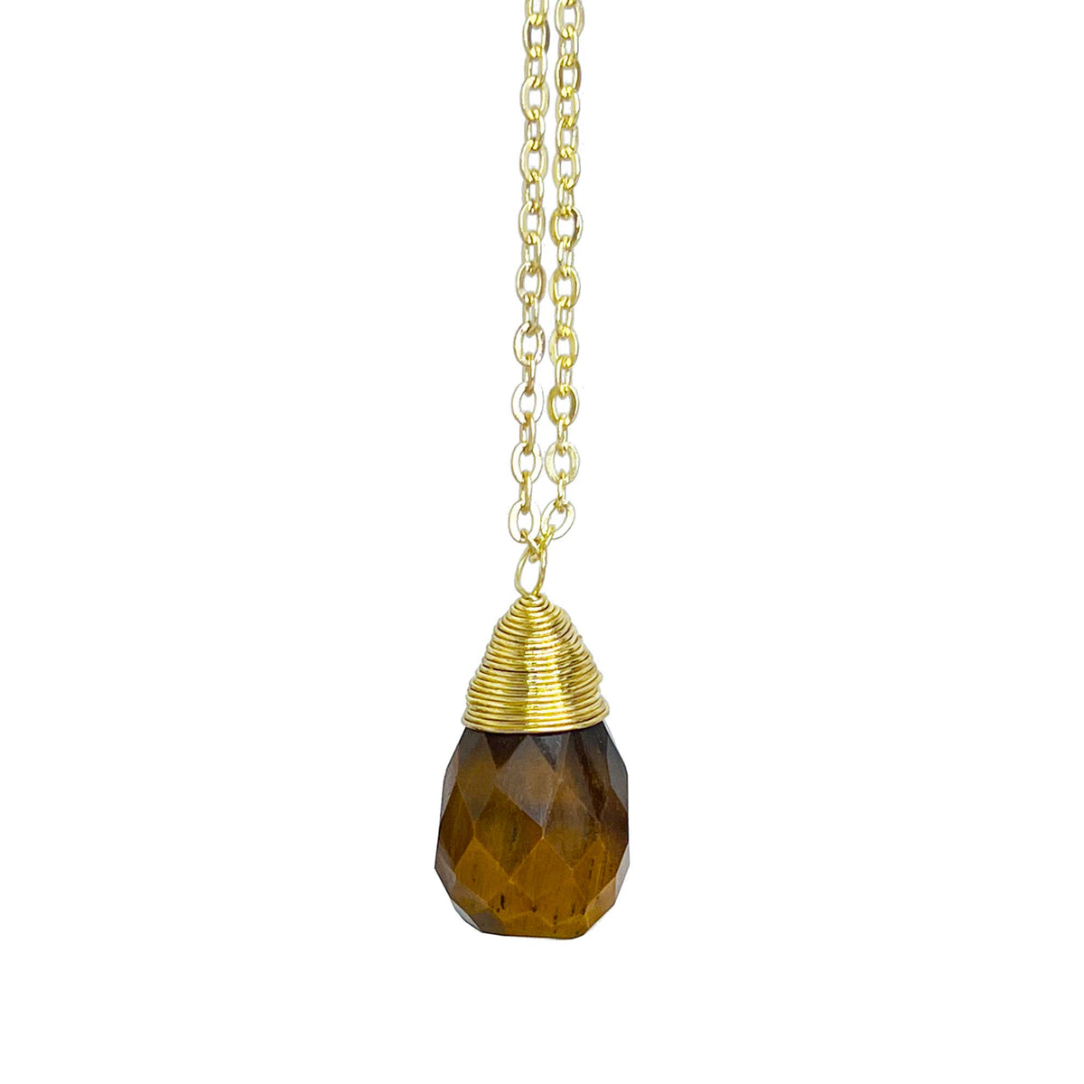 Gold-Plated Tiger Eye Teardrop Necklace