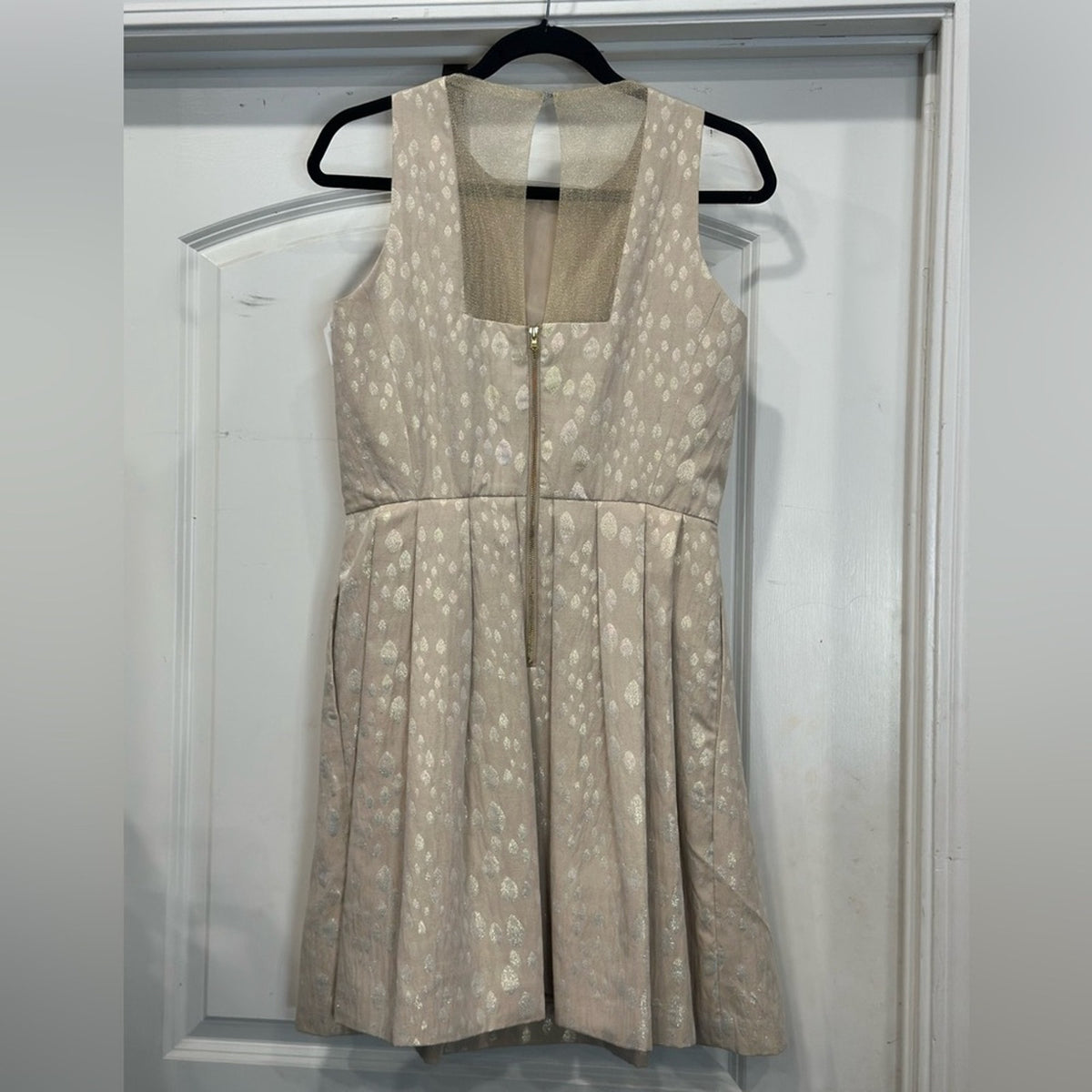 Cream Metallic Thread Print Taylor Midi Dress with Pockets Size 8