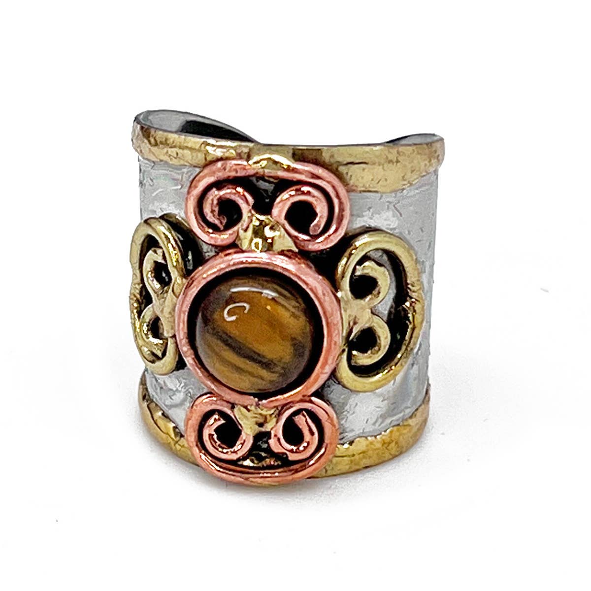 Mixed Metal Cuff Rings with Single Stone