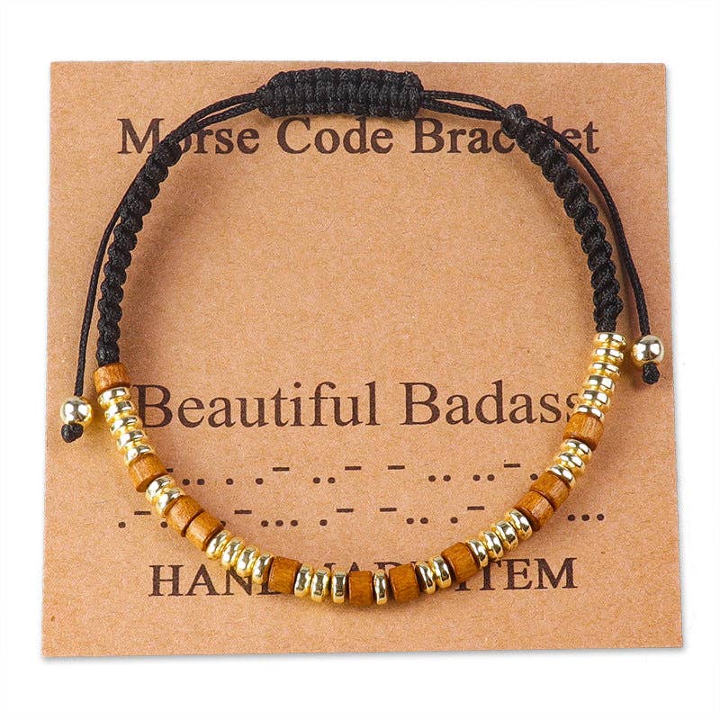 Handmade Wooden Beaded Morse Code Bracelets: Bad Ass