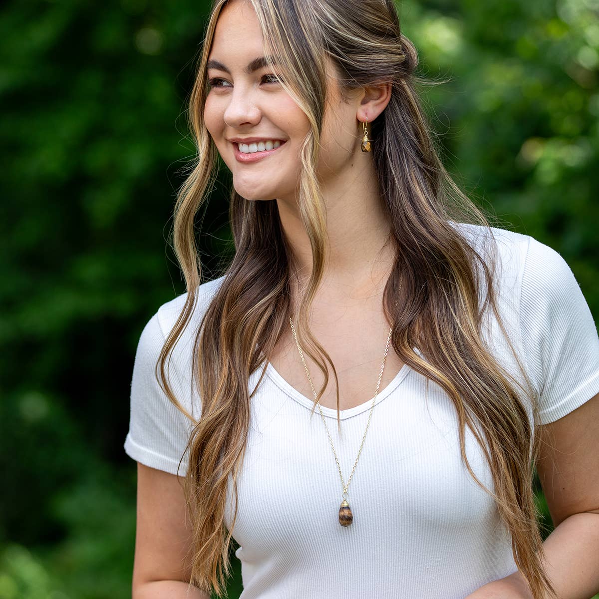 Gold-Plated Tiger Eye Teardrop Necklace