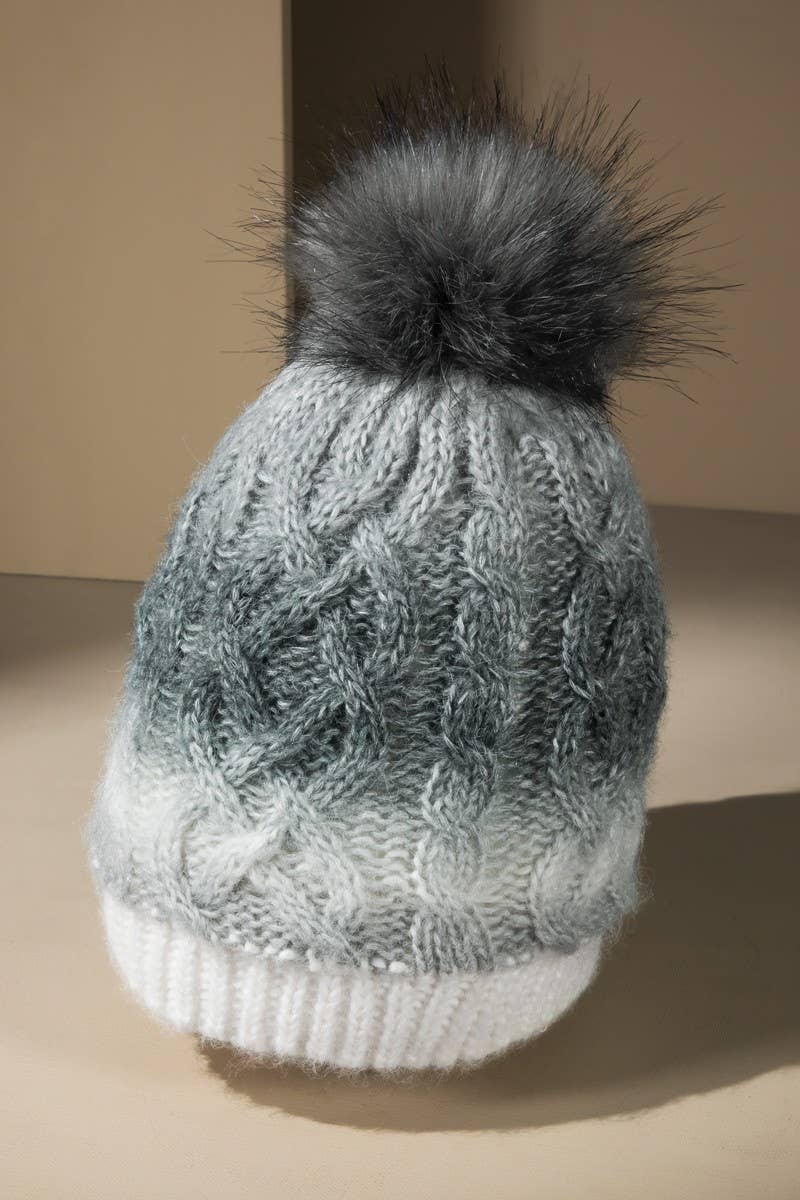 Ombre colored cable knitted Beanie: SNOW BALL