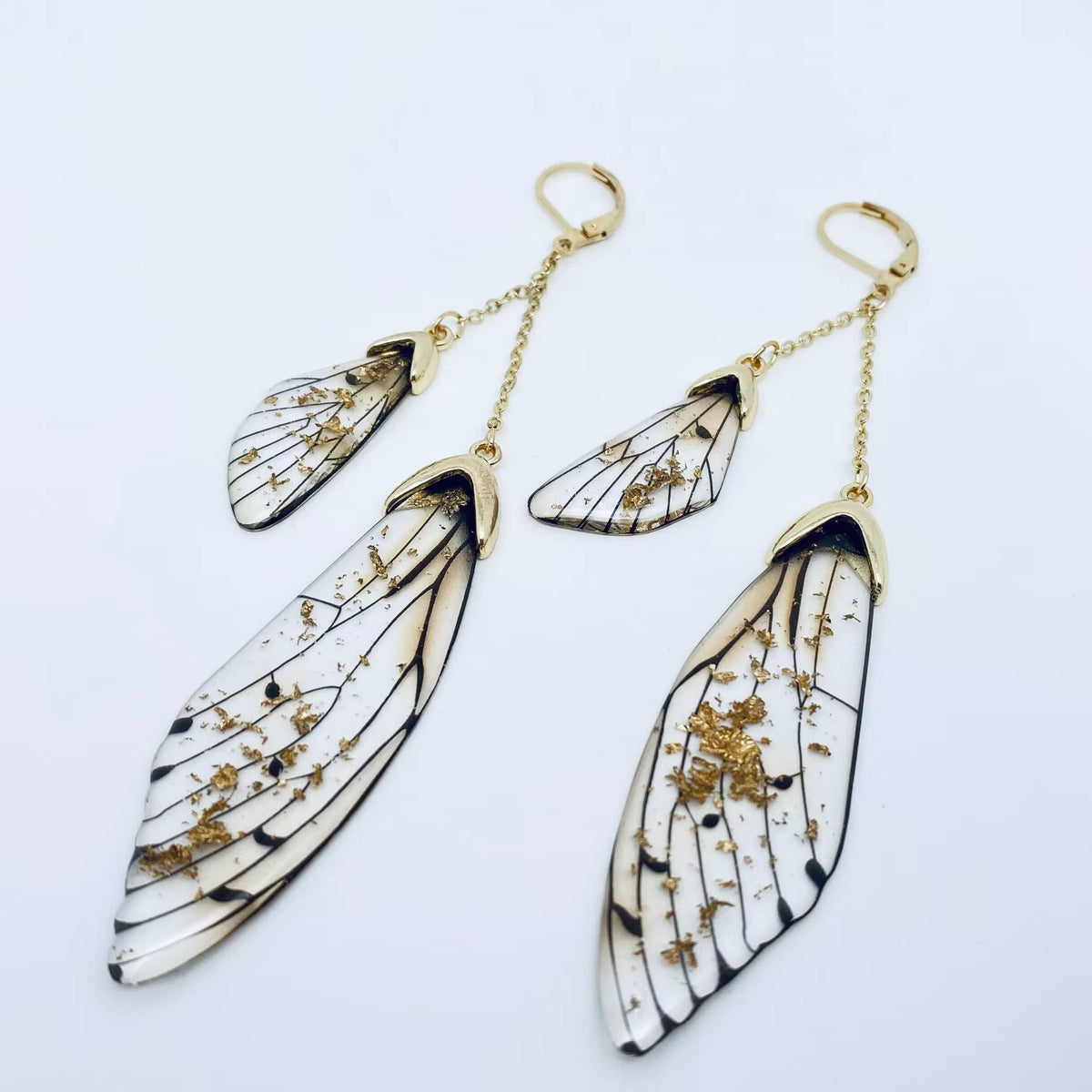 Butterfly Wings Ear Clip Gradient Color Cicada Wing Earrings: Blue-Gold Foil