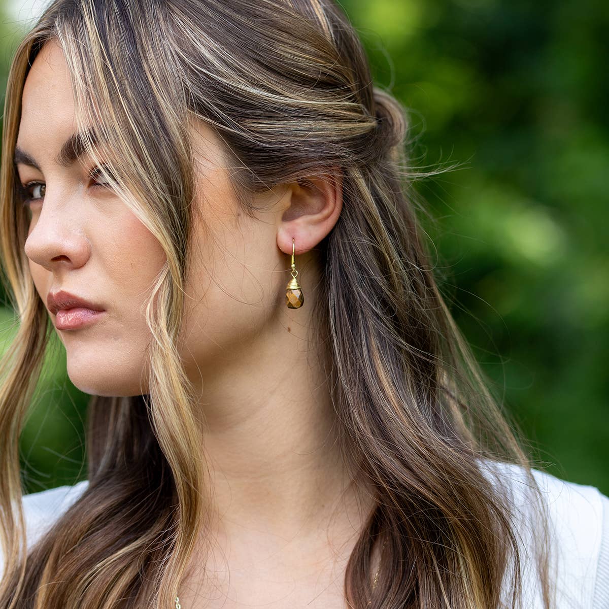 Gold-Plated Tiger Eye Teardrop Earrings