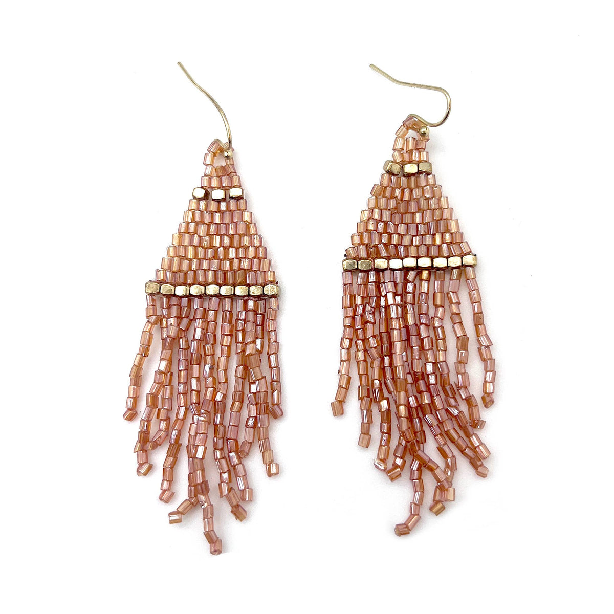 Seedbead Tapered Fringe Earrings: Lavish Blush