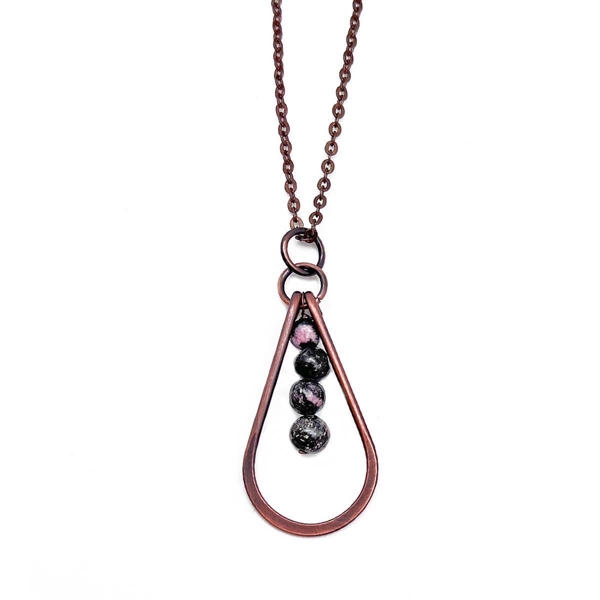 Copper Teardrop and Rhotonite Beads Necklace