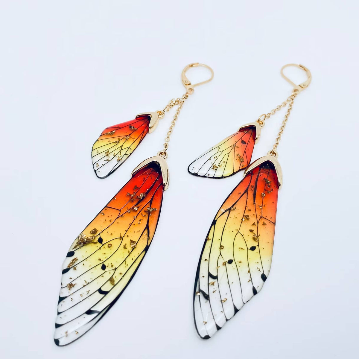 Butterfly Wings Ear Clip Gradient Color Cicada Wing Earrings: Blue-Gold Foil