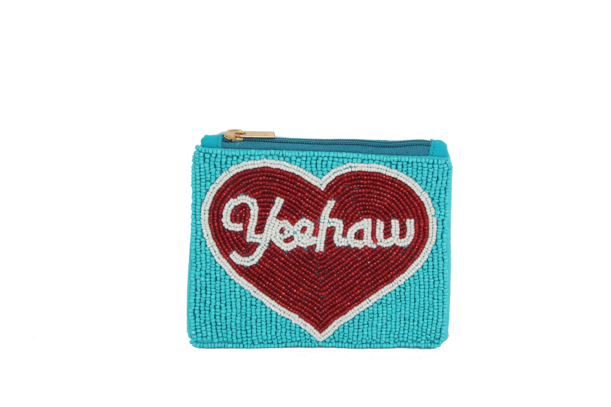 Ladies Fully Beaded YEEHAW Theme Coin Purse