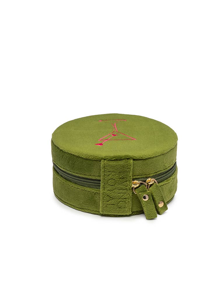 Velvet Jewelry Zip Case / Travel Organizer - Martini - Olive