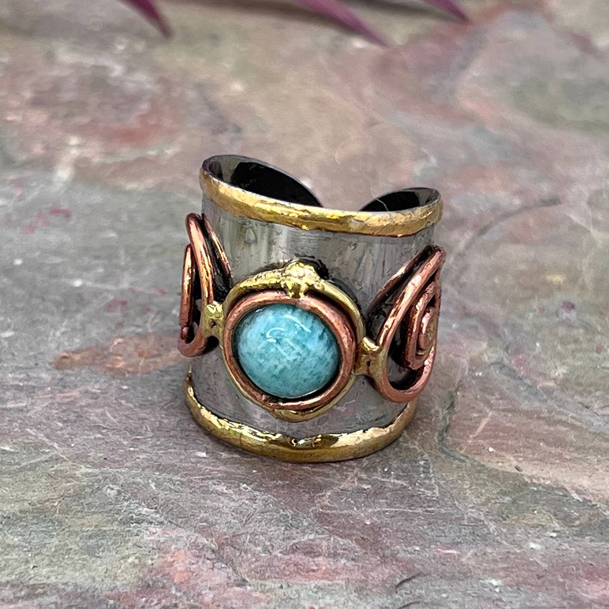 Mixed Metal Cuff Rings with Single Stone