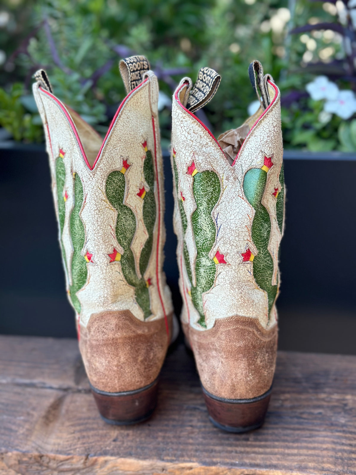 Resale Deals Justin Vintage Parchment Cactus Inlay Suede Mid calf Cowboy Western Boots Size 8B