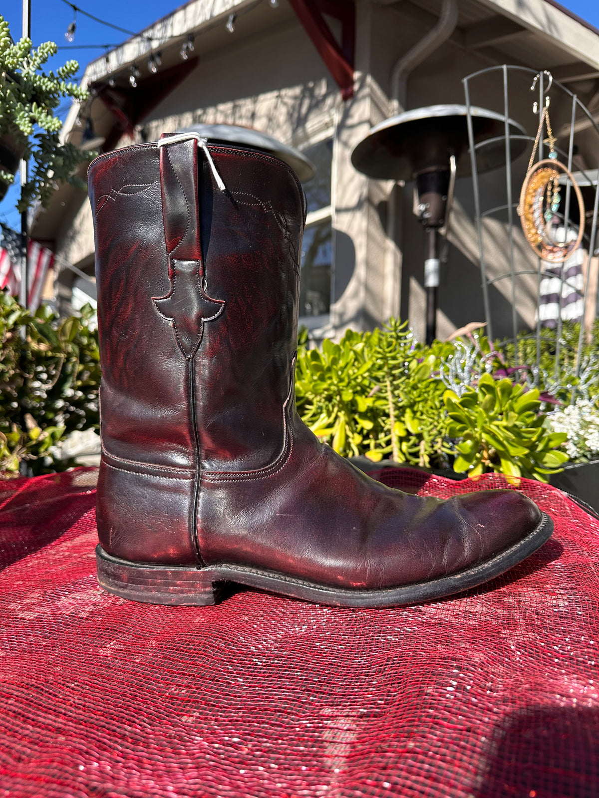 Lucchese Black Cherry Roper Leather Boots