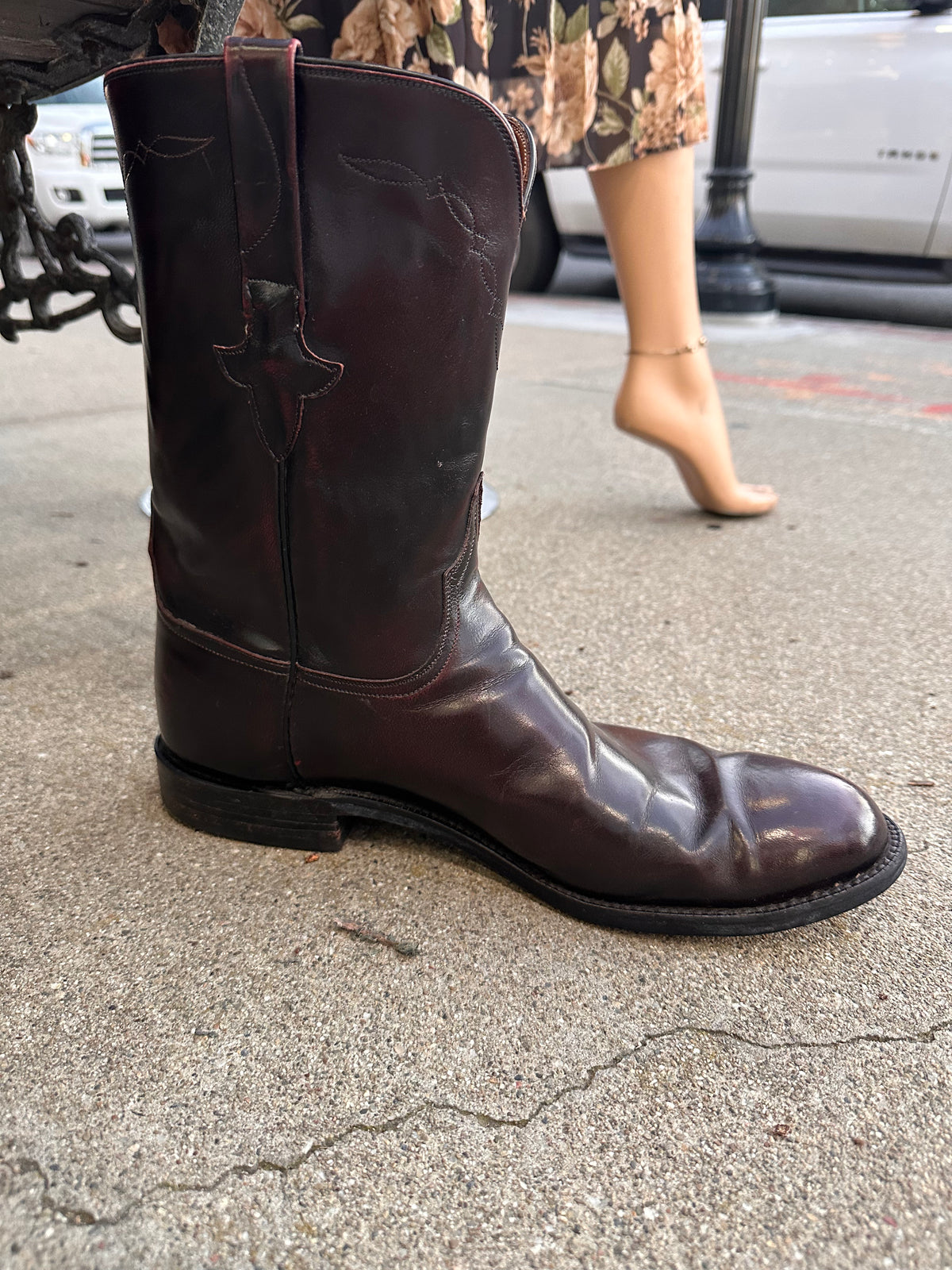 Lucchese Black Cherry Roper Leather Boots