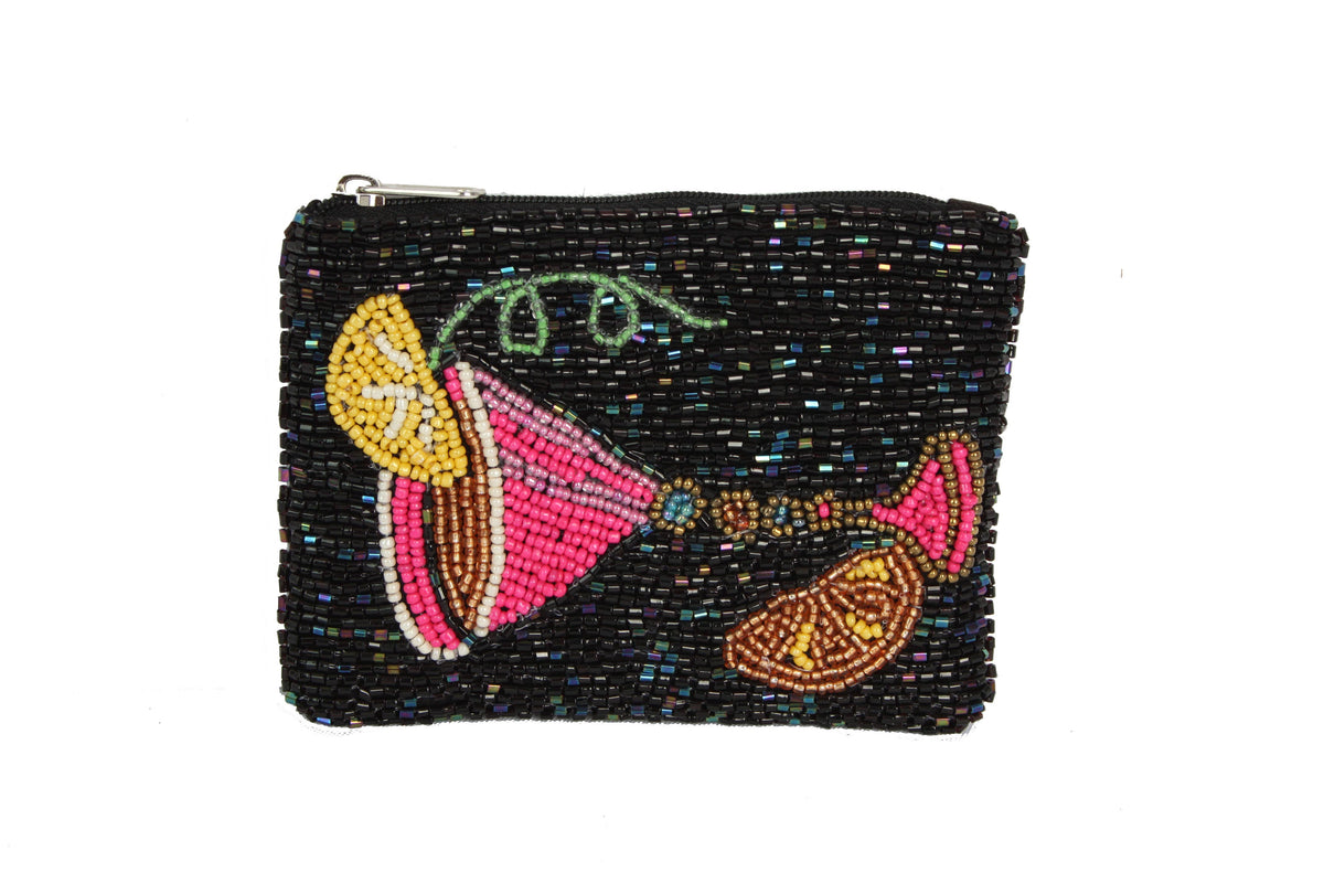 Ladies Fully Beaded Cocktail Theme Coin Purse