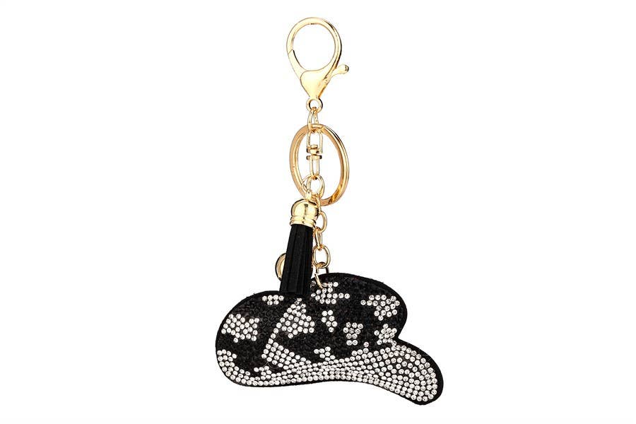 Ladies Western Rhinestone Hat Key Chain: Bronze