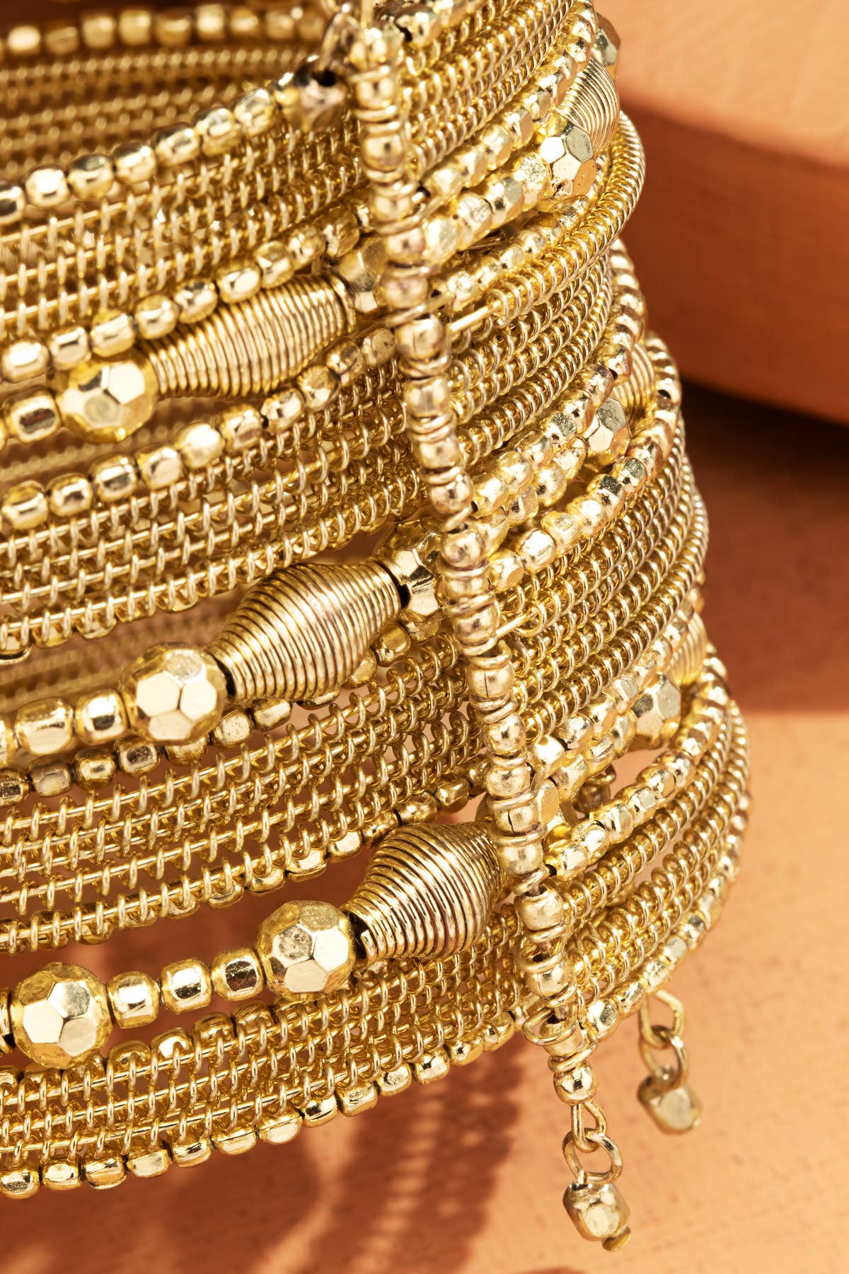 Multi-Layer Beaded Bangle Bracelet: Gold