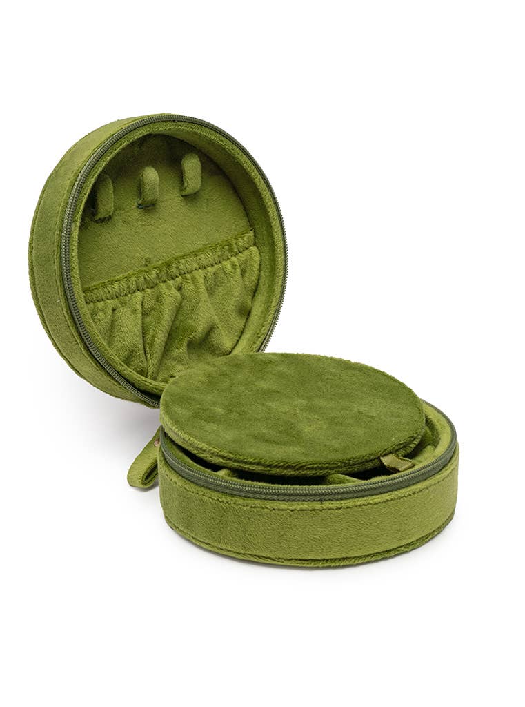 Velvet Jewelry Zip Case / Travel Organizer - Martini - Olive