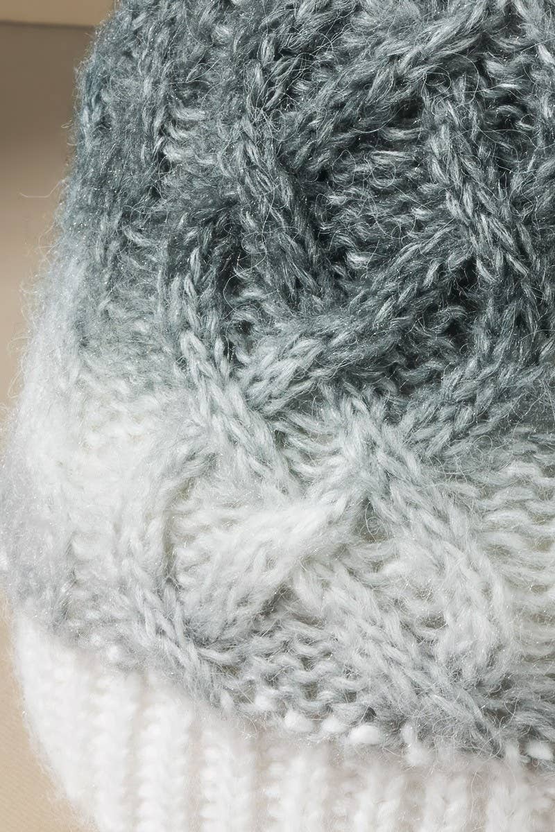 Ombre colored cable knitted Beanie: SNOW BALL