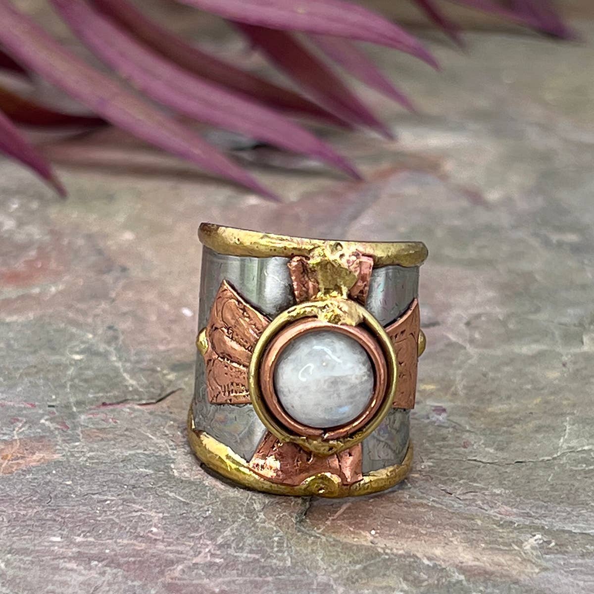 Mixed Metal Cuff Rings with Single Stone