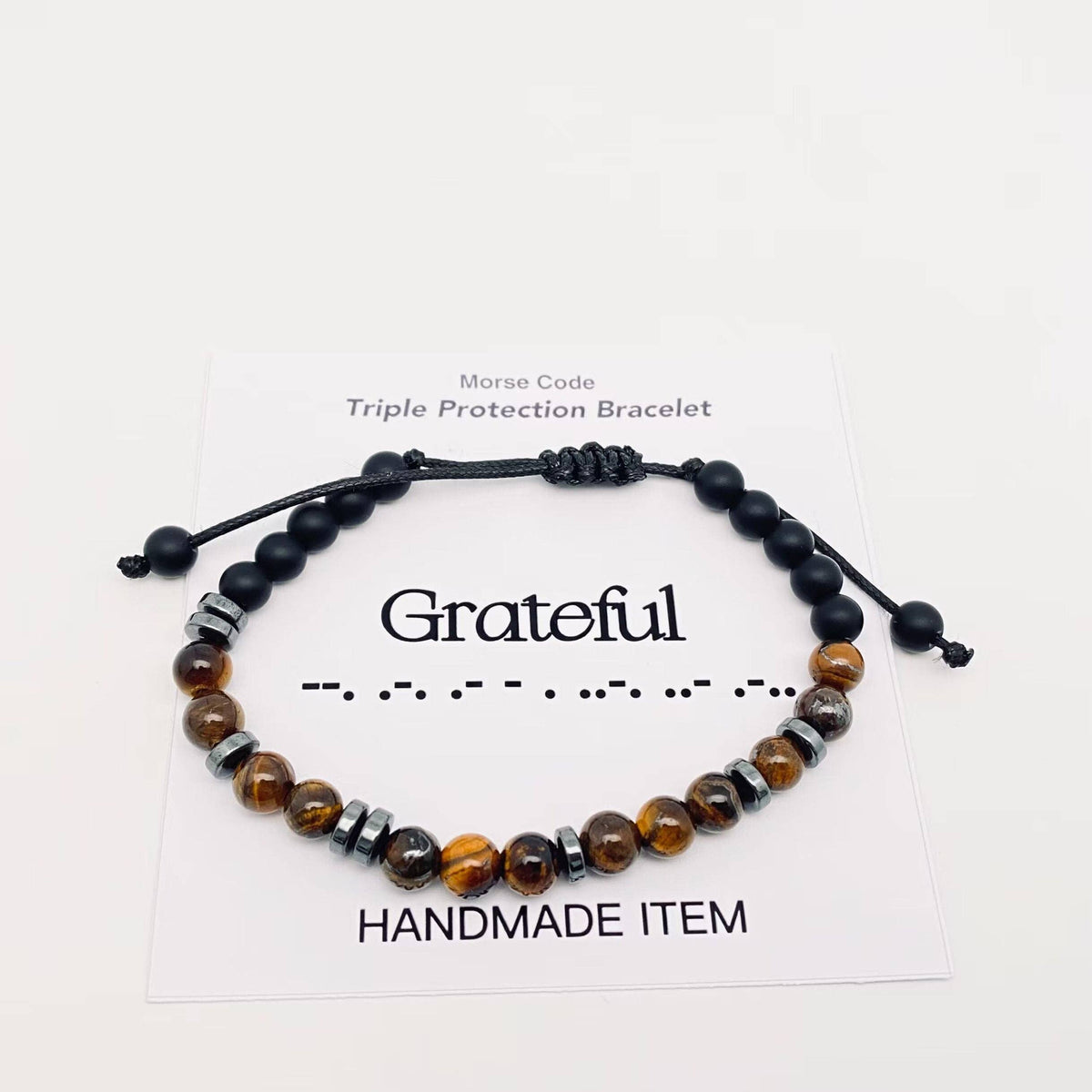 Morse Code 6mm Tiger's Eye Stone Beads Stretchable Bracelet: MISS YOU