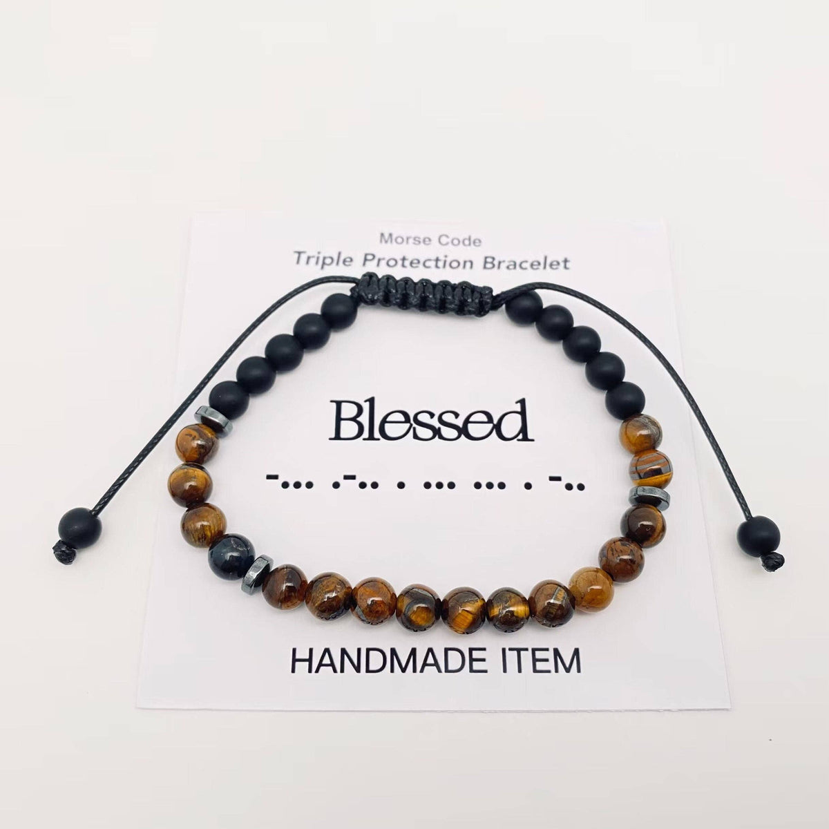 Morse Code 6mm Tiger's Eye Stone Beads Stretchable Bracelet: MISS YOU