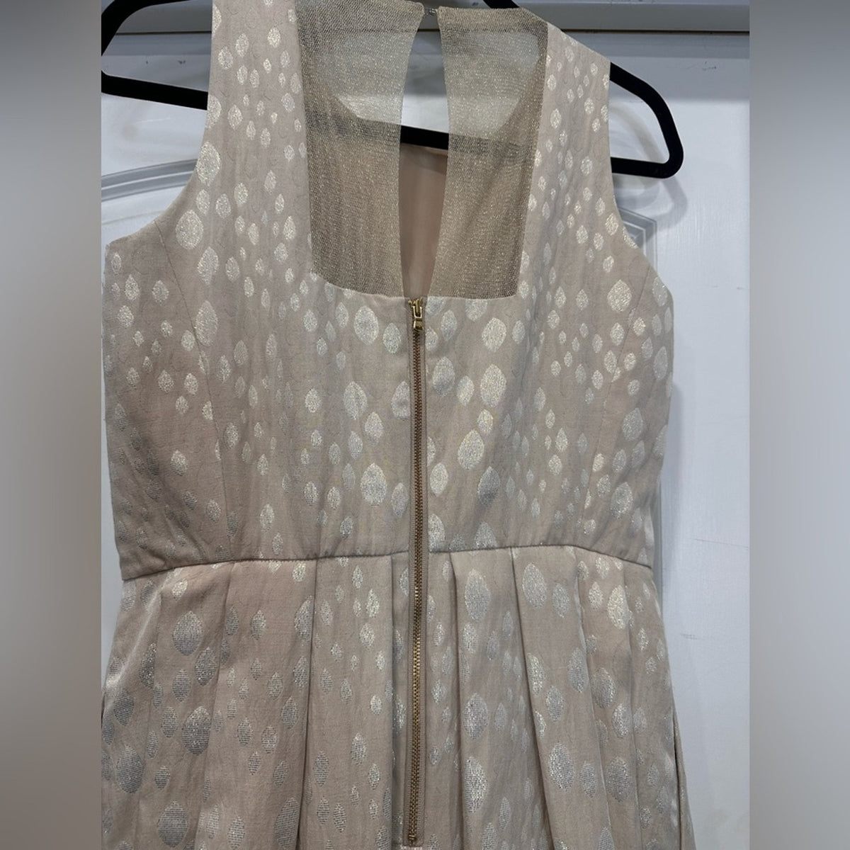 Cream Metallic Thread Print Taylor Midi Dress with Pockets Size 8