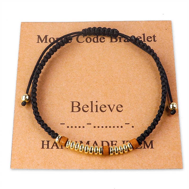 Handmade Wooden Beaded Morse Code Bracelets: Bad Ass