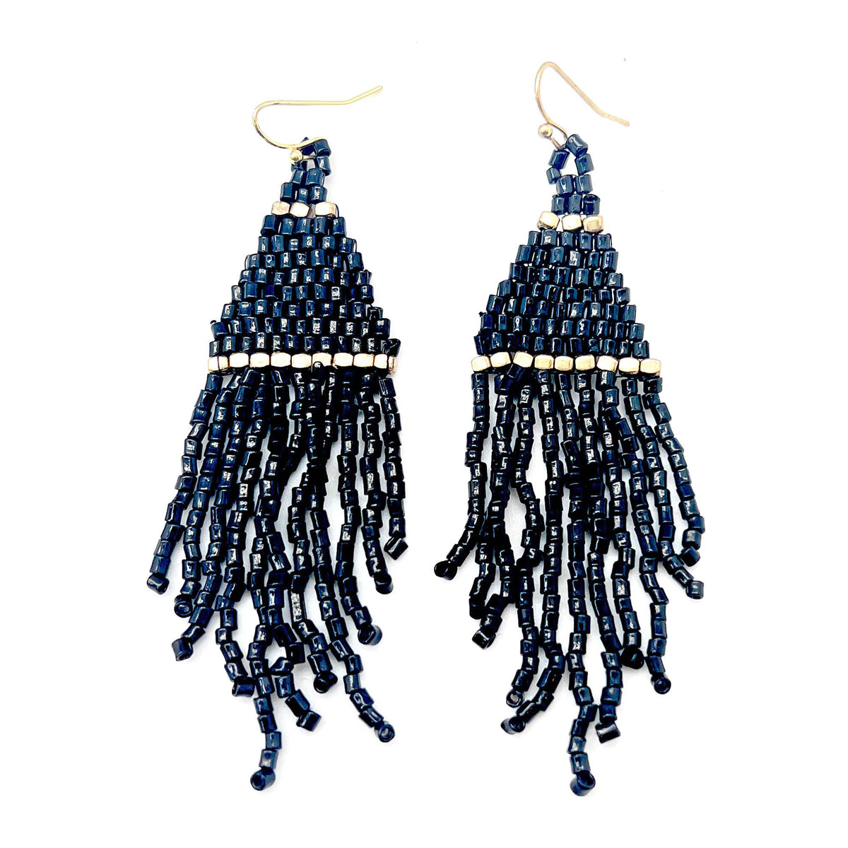 Seedbead Tapered Fringe Earrings - Multiple Color Styles : Lush Onyx