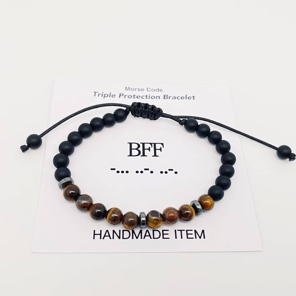 Morse Code 6mm Tiger's Eye Stone Beads Stretchable Bracelet: MISS YOU