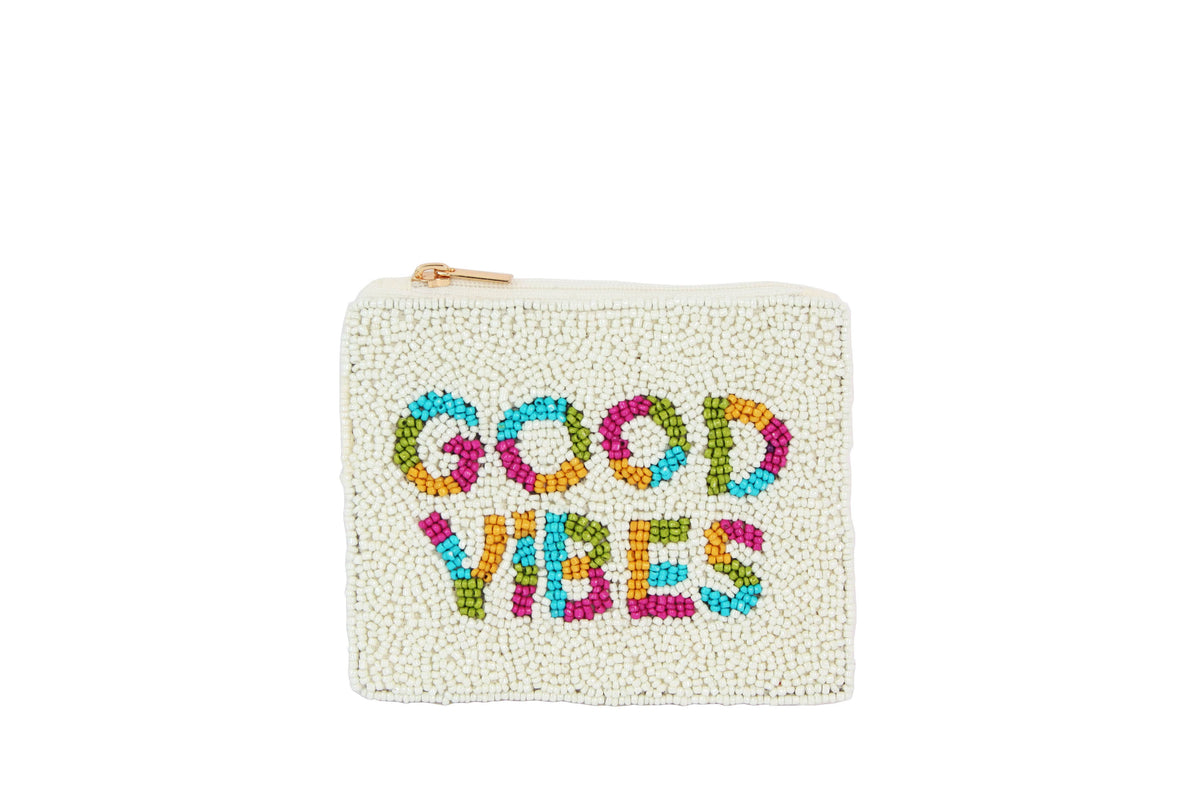 Ladies Fully Beaded Colorful GOOD VIBES Coin Purse