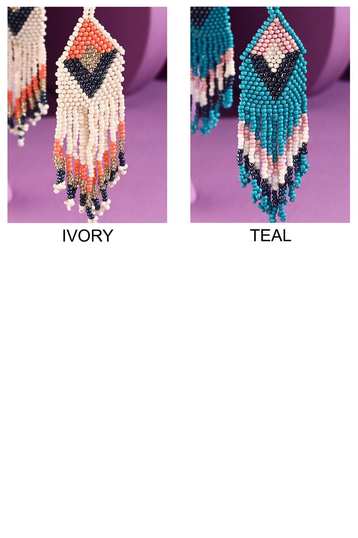 Seed bead Chevron Wide Fringe Dope Earring : IVORY(GDMPH)