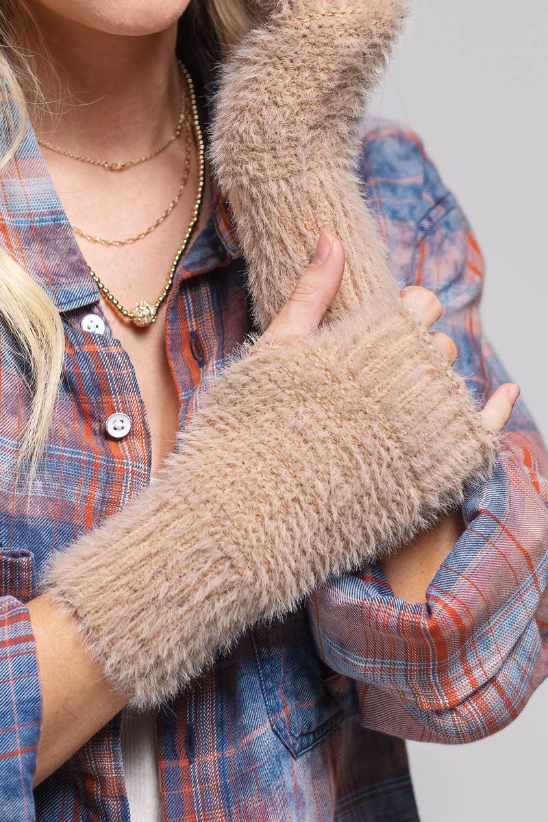 Garter Stitch Fingerless Gloves: IVORY