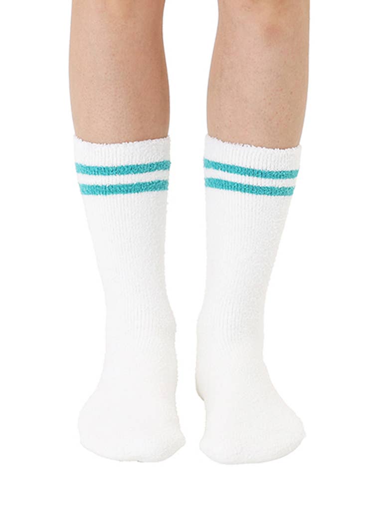 Fuzzy Crew Socks w/ Bottom Grip Phrase - "Tini Time" - White