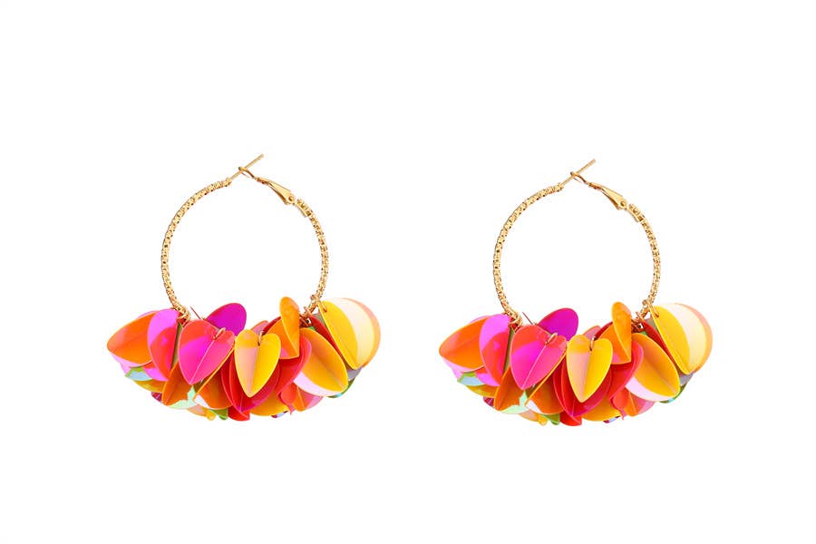 Ladies Fashion  Multiple Sequin  Dangling Earrings: Orange