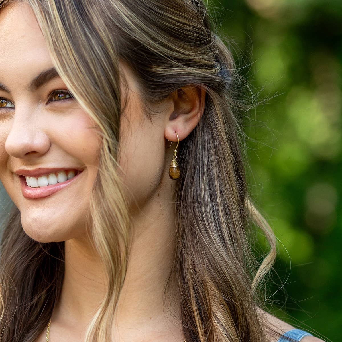 Gold-Plated Tiger Eye Teardrop Earrings