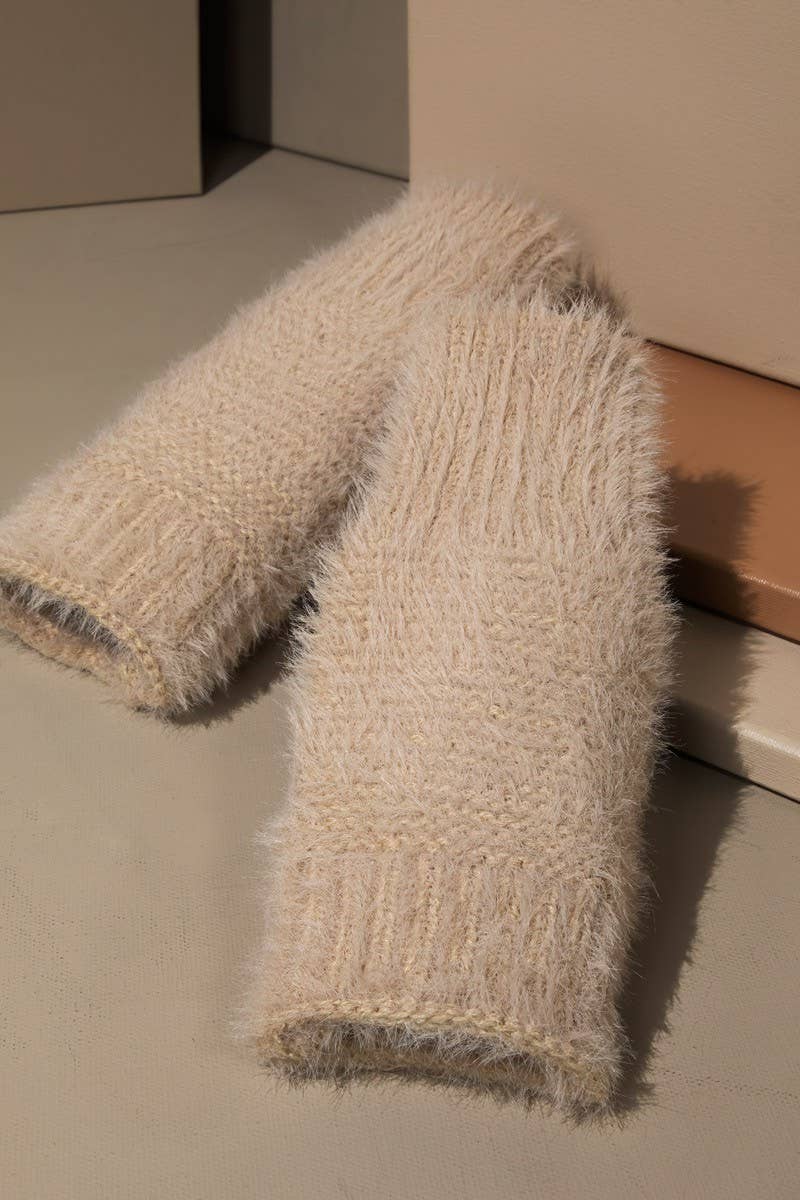 Garter Stitch Fingerless Gloves: IVORY