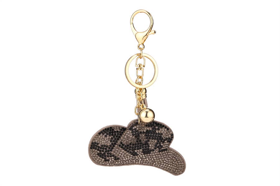 Ladies Western Rhinestone Hat Key Chain: Bronze