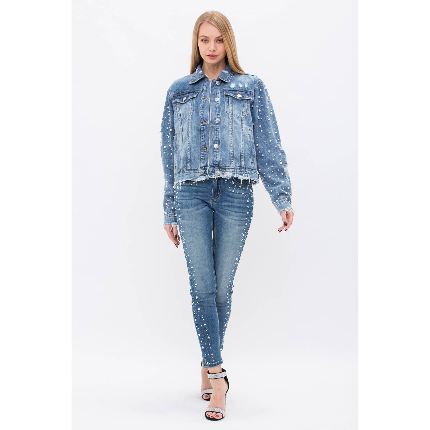 Dripping in Pearls Embellished store Denim Jacket