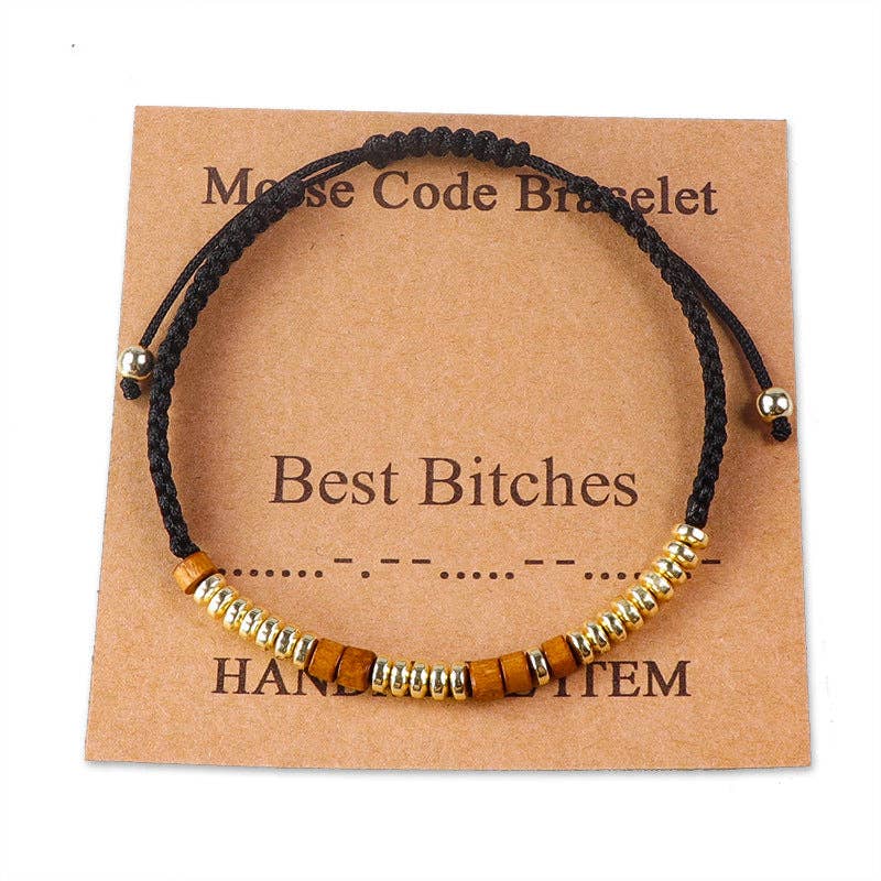 Handmade Wooden Beaded Morse Code Bracelets: Bad Ass